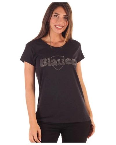 Blauer Camiseta de algodón para mujer - Negro