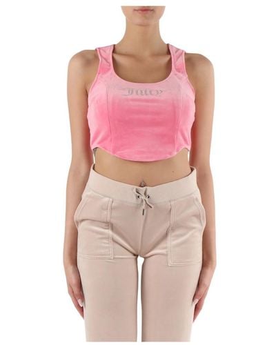Juicy Couture Top in velluto camina con logo in strass - Rosa
