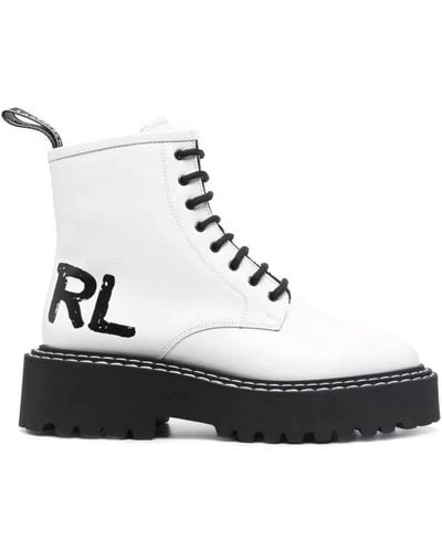 Karl Lagerfeld Lace-Up Boots - White