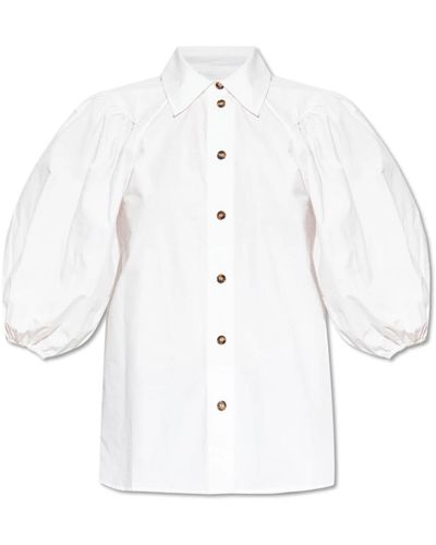 Ganni Camisa con mangas abullonadas - Blanco