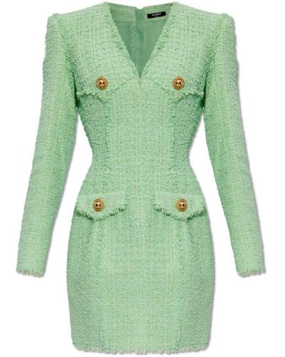 Balmain Tweed kleid - Grün