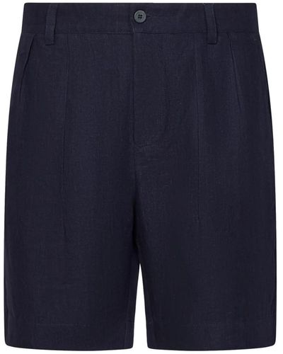Sease Shorts in lino blu con pieghe frontali