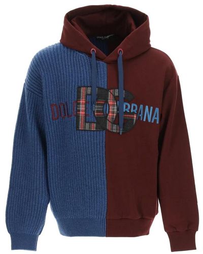 Dolce & Gabbana Kapuzen-sweatshirt in gemischter technik - Blau
