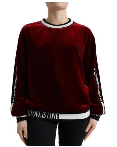 Dolce & Gabbana Bordeaux velvet crew neck sweater - Rosso
