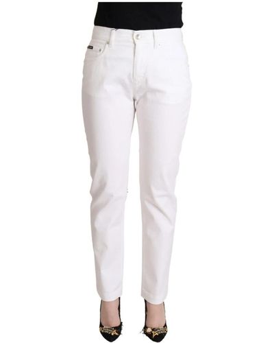 Dolce & Gabbana White cotton mid waist denim tapered jeans - Blu