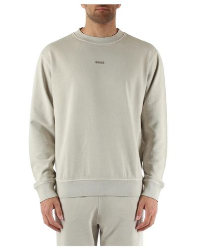 BOSS Baumwoll-sweatshirt mit geprägtem logo - Grau