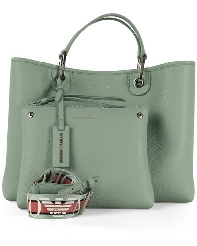 Emporio Armani Große handtasche mit gehämmerter optik und logo-print - Grün
