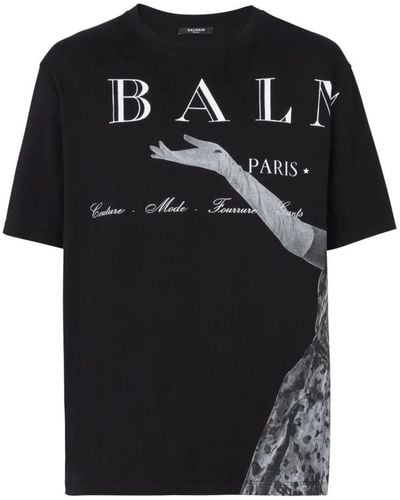 Balmain Jolie Madame Print Baumwoll T-Shirt - Schwarz
