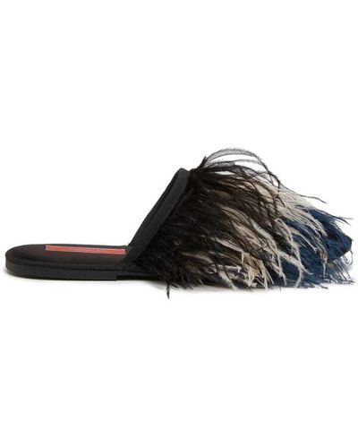 La DoubleJ Zapatilla de plumas - slip-ons bordados con pluma de avestruz - Negro