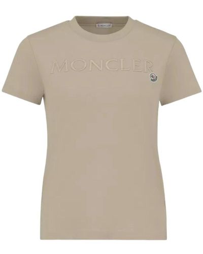 Moncler Besticktes logo t-shirt beige,tops - Natur