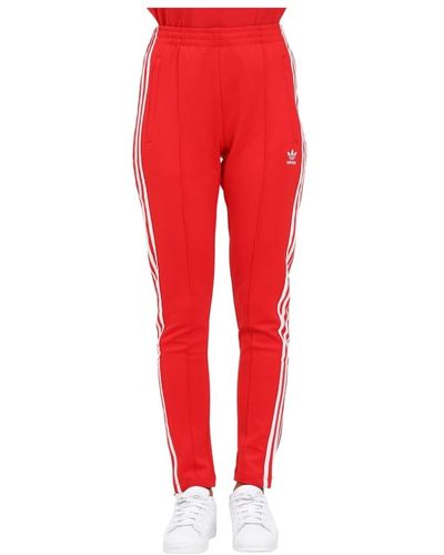 adidas Originals Lange rote Hose für Damen mit 3 Streifen