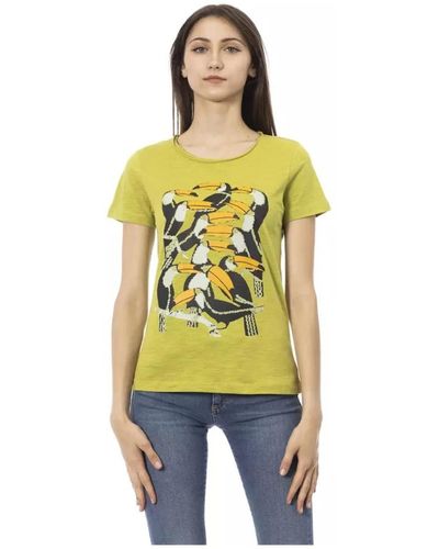Trussardi Grünes baumwoll-t-shirt mit frontdruck - Gelb