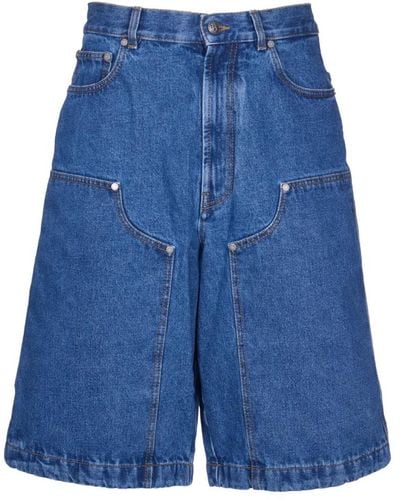 Palm Angels Shorts in denim blu con motivo in rilievo e dettaglio rivetto