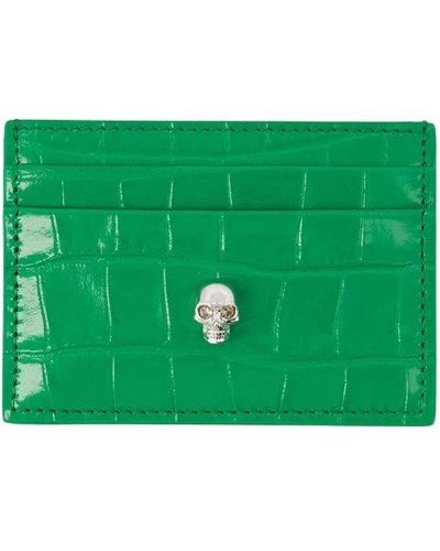 Alexander McQueen Luxuriöse grüne lederbrieftasche mit krokodil-details
