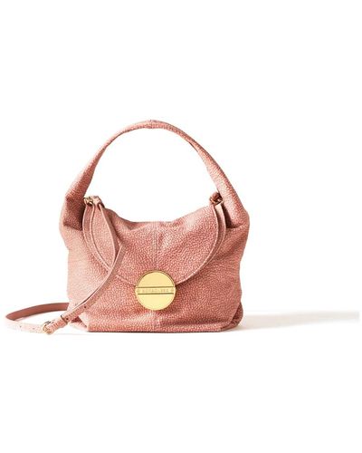 Borbonese Elegante wildlederhandtasche mit klappen und taschen - Pink