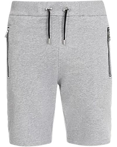 Balmain Shorts in cotone grigio con vita elastica e tasche con cerniera
