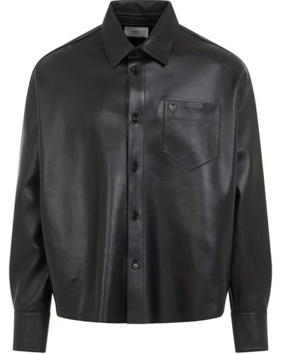 Ami Paris Ami boxy fit leather shirt - Nero
