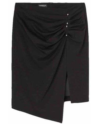 Dondup Falda midi asimétrica de jersey con drapeado y alfileres decorativos plateados - Negro