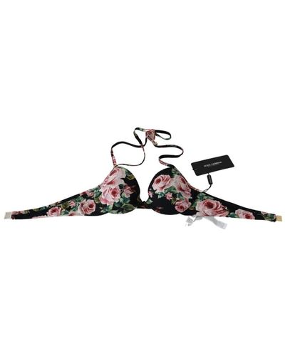 Dolce & Gabbana Top bikini da spiaggia con stampa rose nere - Nero
