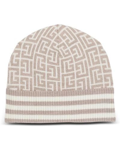 Balmain Monogrammed embroidered wool hat - Neutro