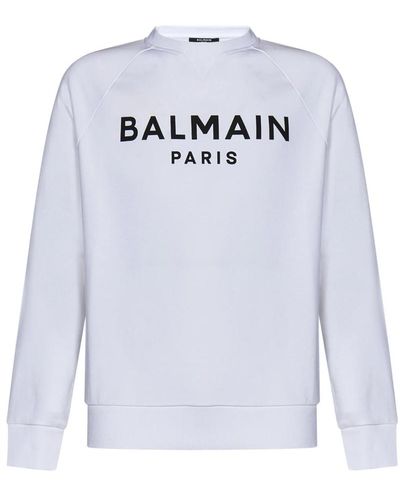 Balmain Weißes bio-baumwoll-crewneck-sweatshirt - Blau