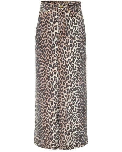 Ganni Leopard print denim maxi schlitzrock - Grau