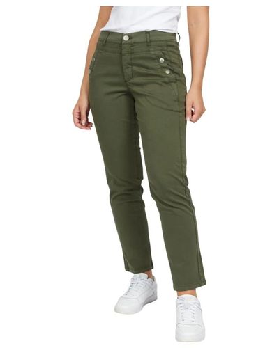 2-Biz Herbstgrüne Jeans mit hoher Taille und regulärer Passform