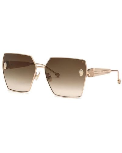Philipp Plein Glänzende roségold sonnenbrille mit braunen verlaufsgläsern - Weiß