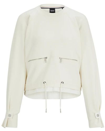 BOSS Luxuriöser sweatshirt mit druckknöpfen und reißverschluss-details - Weiß