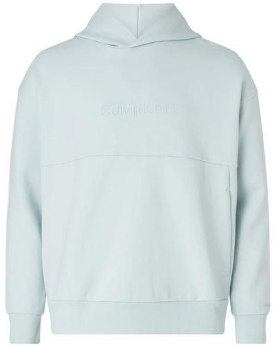 Calvin Klein Hellblaues hoodie mit gekreuzter kapuze und markenlogo