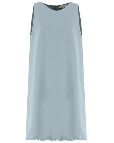 Antonelli Elegante vestito in viscosa e lino con frange - Blu