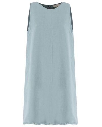 Antonelli Elegante vestito in viscosa e lino con frange - Blu