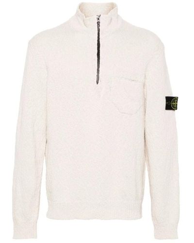 Stone Island Ivory full-zip cardigan sweater - Weiß
