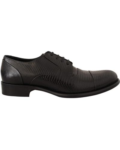 Dolce & Gabbana Chaussures habillées derby en cuir de lézard noires