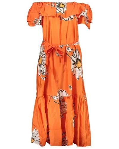 Desigual Vestido corto de algodón naranja con mangas cortas