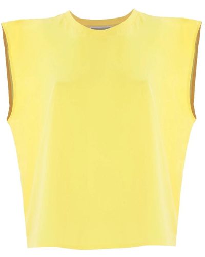 Kocca Blusa de algodón elegante con cuello redondo - Amarillo