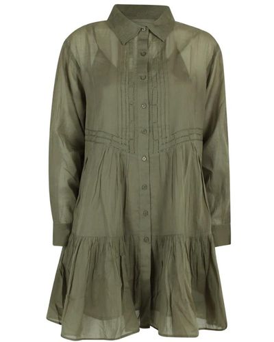 Ba&sh Vestido camisero transparente con bordado - Verde