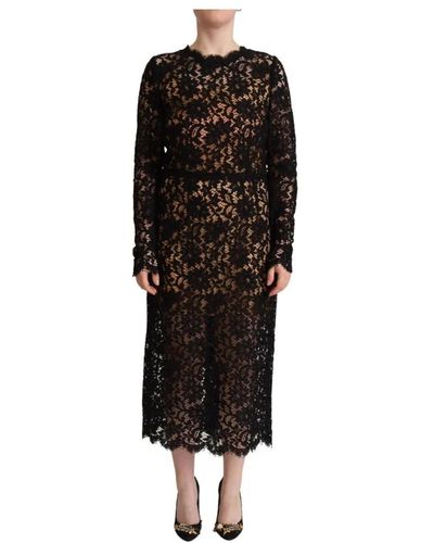 Dolce & Gabbana Black floral lace cotton midi sheath dress - Nero