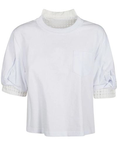 Sacai Embroidery lace x cotton jersey t-shirt - Bianco