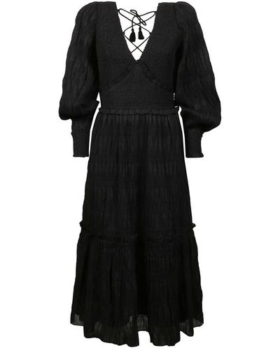 Sea Pasha Pleated Long Sleeve Smocked Dress - Black