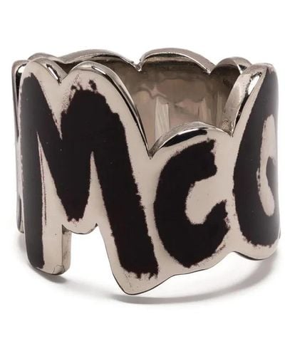 Alexander McQueen Silber/schwarzer graffiti-logo-ring - Grau