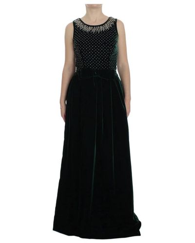 Dolce & Gabbana Velvet crystal long maxi dress - Negro