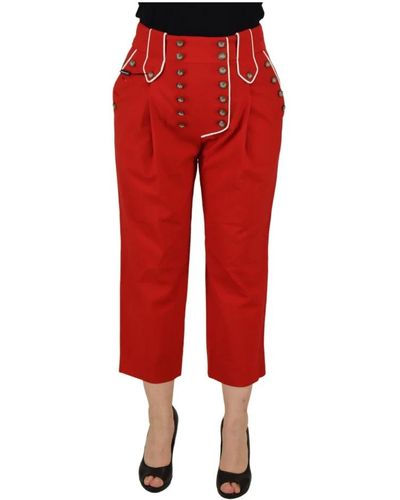 Dolce & Gabbana Pantaloni rossi a vita alta con bottoni decorativi - Rosso
