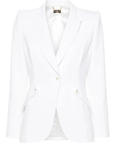 Elisabetta Franchi Ivory stretch blazer mit lapels - Weiß