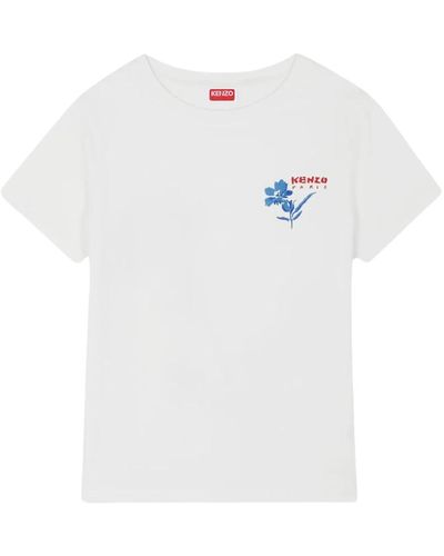 KENZO Gezeichnete blumen t-shirt - Weiß