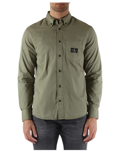 Calvin Klein Baumwoll regular fit hemd mit logo patch - Grün