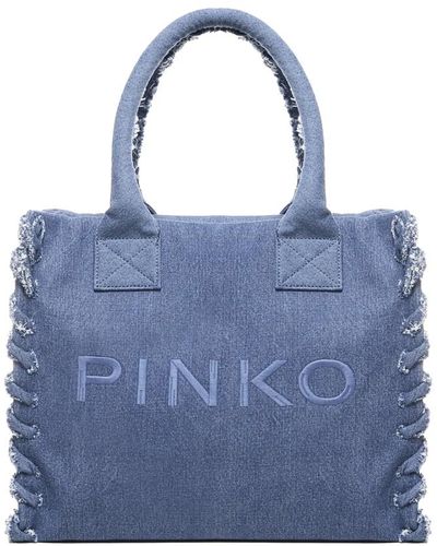 Pinko Denim strand shopper tasche mit fransenprofilen,denim strand einkaufstaschen - Blau
