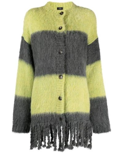 Etro Cárdigan de lana a rayas con flecos - Verde