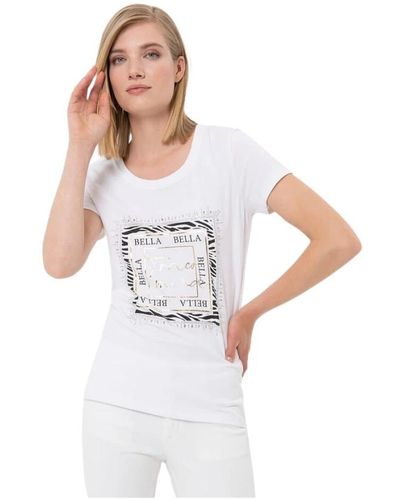 Fracomina Camiseta gráfica de letras y pedrería - Blanco