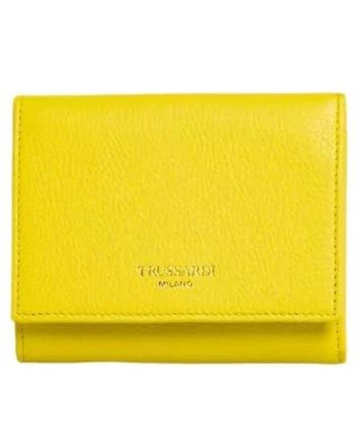 Trussardi Portafoglio mini in pelle gialla con logo in rilievo - Giallo